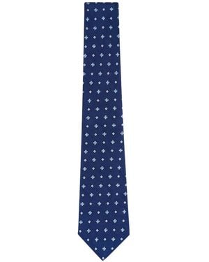 Kiton Floral-Embroidered Silk Tie - Blue