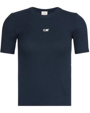 Calvin Klein Ribbed Logo-Detail T-Shirt - Blue