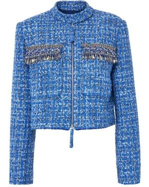 Carolina Herrera Embellished Tweed Jacket - Blue