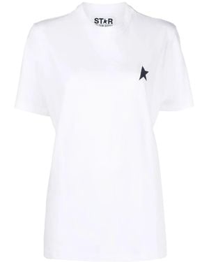 Golden Goose Star Collection T-shirt In White With Contrasting Navy Star On The Front