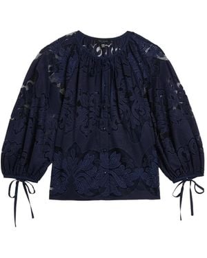 Ted Baker Bacina Lace-Embroidered Puff-Sleeve Blouse - Blue