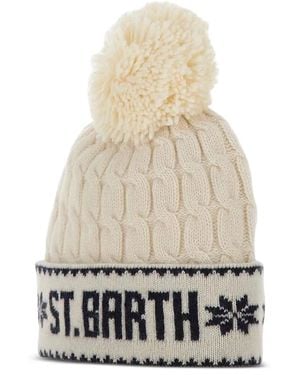 MC2 Saint Barth Wilhelm Cable-Knit Pompom Beanie - White