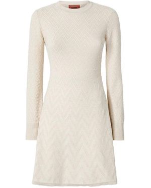 Missoni Zigzag-Pattern Long-Sleeve Mini Dress - Natural