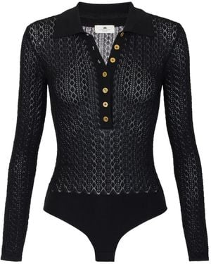 Elisabetta Franchi Button-Detailed Polo Bodysuit - Black