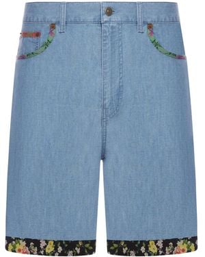 Valentino Garavani Floral-Trim Bermuda Shorts - Blue