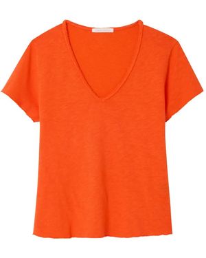 American Vintage Sonoma T-Shirt Met Korte Mouwen En V-Hals - Oranje