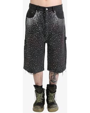 BIRTH OF ROYAL CHILD Crystal-Embellished Washed-Denim Shorts - Grey
