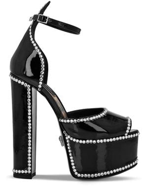 Philipp Plein Crystal-Embellished Heeled Platform Sandals - Black