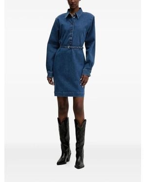 HUGO Belted Denim Shirt Mini Dress - Pink