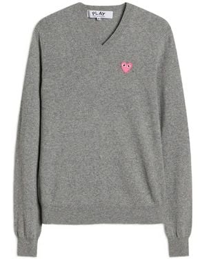 COMME DES GARÇONS PLAY Trui Met Hartpatch En V-Hals - Grijs