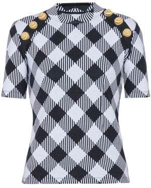 Balmain チェック Tシャツ - ブルー