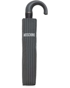 Moschino Pinstripe-Print Logo-Print Umbrella - Blue