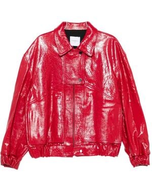 Cassell Embossed Leather Bomber Jacket - Red
