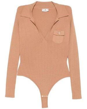 Elisabetta Franchi Ribbed-Knit Logo-Plaque Sweater - White