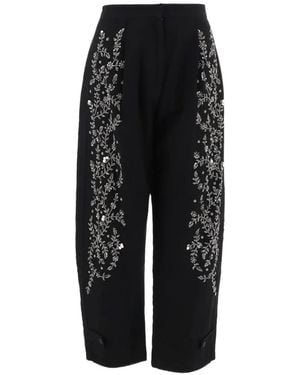Stella McCartney Crystal-Embellished Barrel-Leg Trousers - Black