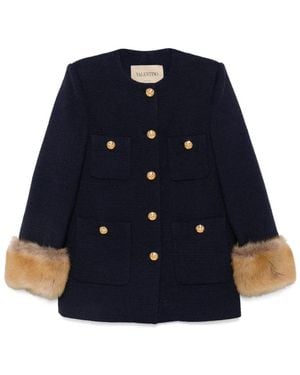 Valentino Garavani Chaqueta Estilo Gabán De Tweed De Lana - Azul