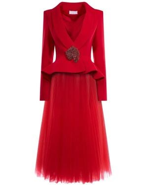 ARAFTU Robe Péplum À Empiècement En Tulle - Red