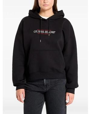 Guess Logo-Print Drawstring Hoodie - Black