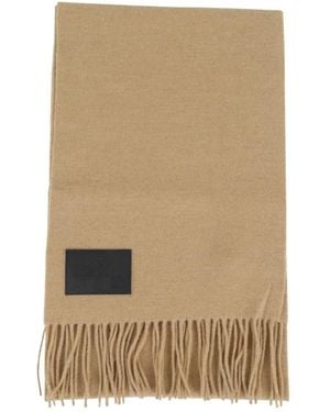 Hogan Logo-Patch Fringed-Edges Scarf - Natural