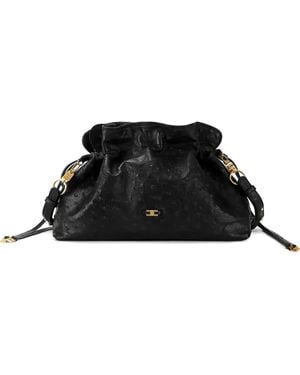 Elisabetta Franchi オーストリッチテクスチャード ショルダーバッグ - ブラック