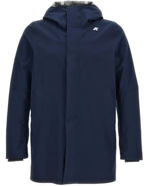 K-Way Hooded Logo-Patch Coat - Blue