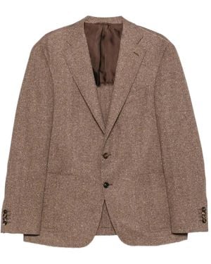 Canali Herringbone-Pattern Single-Breasted Blazer - Brown