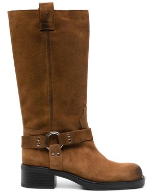 GISEL B Harness-Detail Square-Toe Boots - Brown