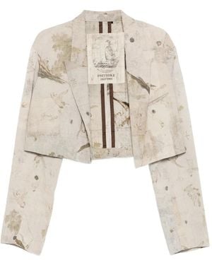 Ziggy Chen Cropped Print-Design Jacket - White