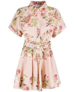 Hemant & Nandita Floral-Print Belted Dress - Pink