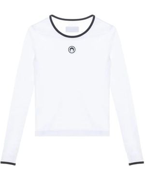 Marine Serre T-Shirt A Maniche Lunghe Con Logo Luna - Bianco