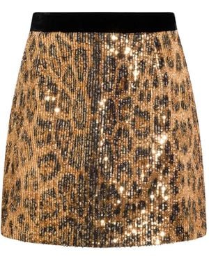 Roberto Cavalli Sequinned Animal-Print Mini Skirt - Brown