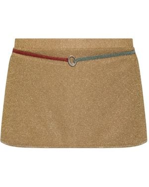 Oséree Lurex-Detail Belted Mini Skirt - Natural