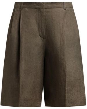 12 STOREEZ Pleated Linen Shorts - Green