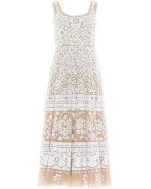 Needle & Thread Sequin-Embellished Scoop-Neck Midi Dress - White