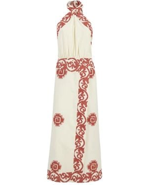 Johanna Ortiz Halterneck Embroidered Dress - White