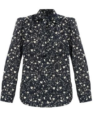 R13 Bow-Detail Heart-Print Shirt - Black