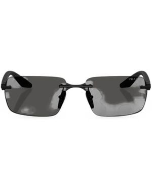 Prada Linea Rossa Rimless Rectangle-Frame Sunglasses - Gray
