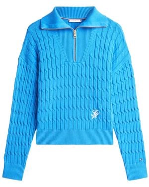Tommy Hilfiger Zip cable-knit sweater - Azul