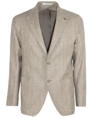 Tagliatore Herringbone-Pattern Single-Breasted Blazer - Grey