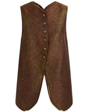 Etro Wool-Blend Jacquard Waistcoat With Paisley Motif - Brown