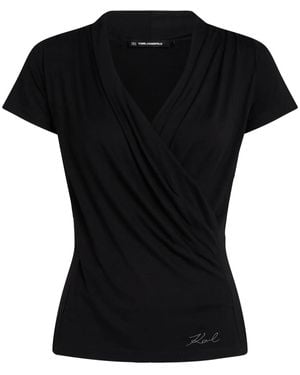 Karl Lagerfeld Vネック Tシャツ - ブラック