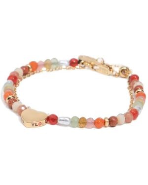 Bimba Y Lola Double Chain Bracelet With Heart Logo And Stones - Metallic