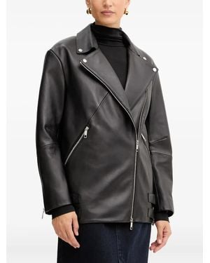BOSS Nappa-Leather Biker Jacket - Grey