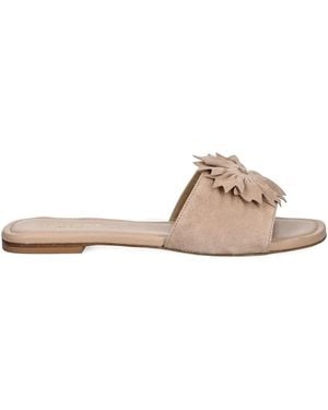 Baldinini Flower-Embellished Suede Slides - Natural