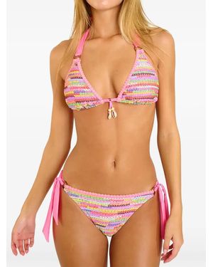 Banana Moon Likosima Aguilas Crochet-Knit Shell-Pendant Bikini - Red