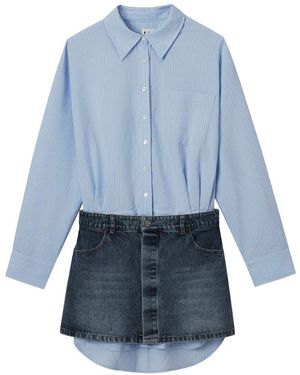 B+ AB Denim-Panel Mini Dress - Blue