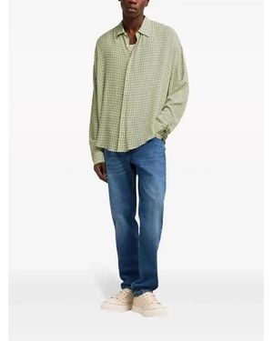 Ami Paris Ami De Coeur-Embroidery Gingham-Print Shirt - Green