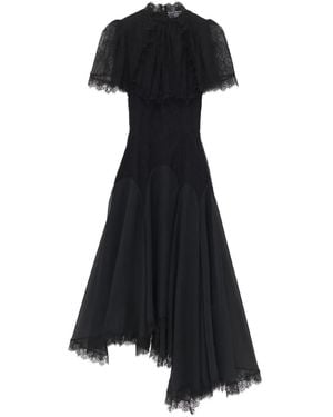 McQueen Lace Ruffled Midi Dress - Black