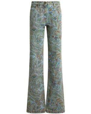 Etro Flared Jeans With Leafy-Paisley Motif - Green