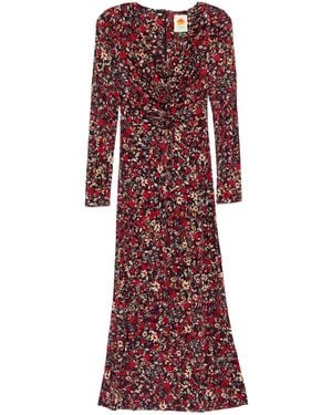 FARM Rio Long Sleeve Knot Midi Dress - Red